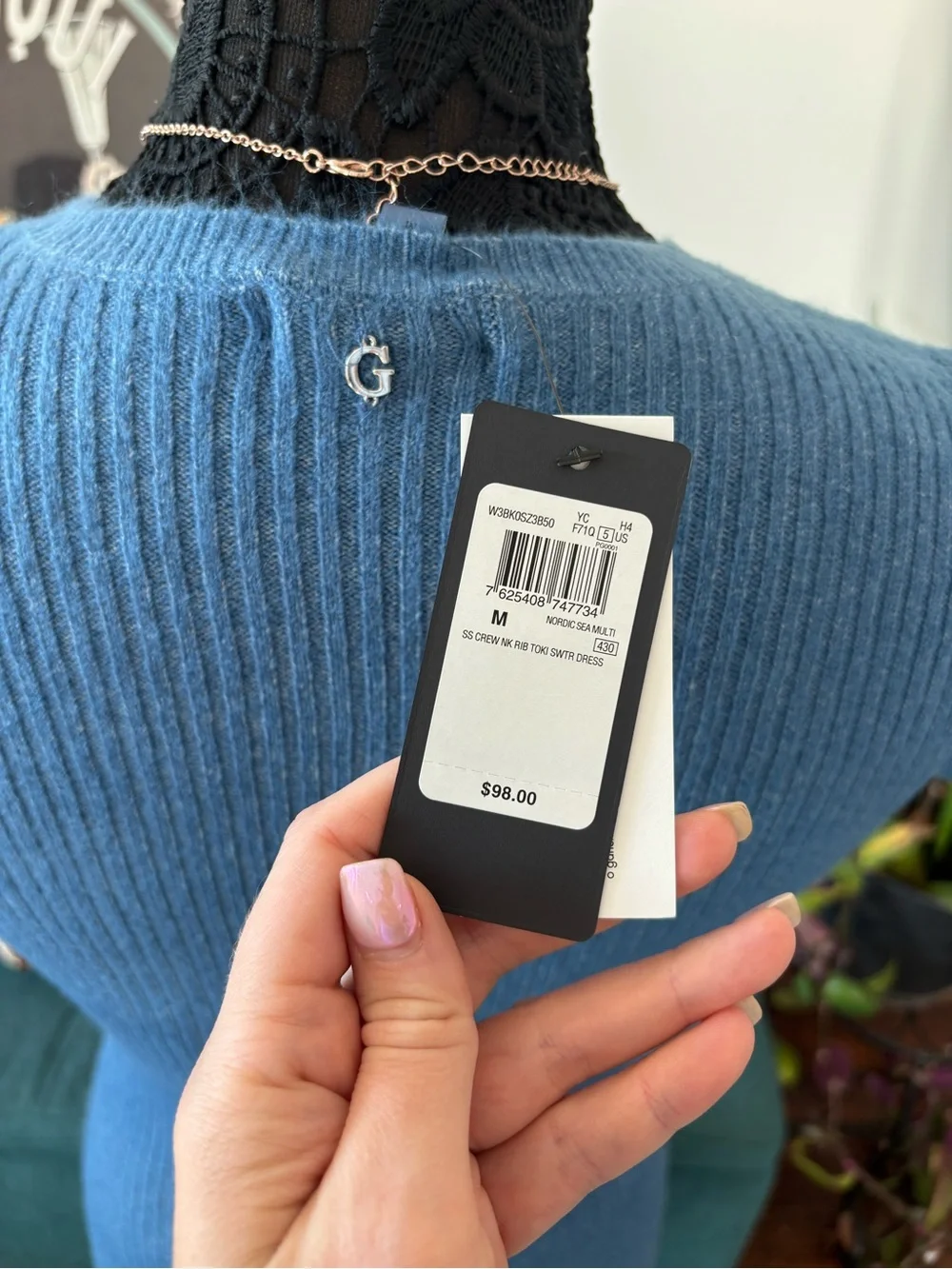 NWT - Guess Ribbed Knit Midi Dress in Blue - Picture 5 of 5